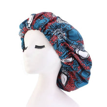 Load image into Gallery viewer, African Ankara Pattern Satin Lined Bonnet Women Long Ribbon Headwrap Double Layer Headscarf Hair Cover