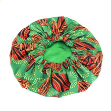 Load image into Gallery viewer, African Ankara Pattern Satin Lined Bonnet Women Long Ribbon Headwrap Double Layer Headscarf Hair Cover