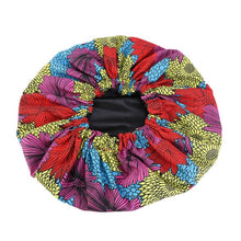 Load image into Gallery viewer, African Ankara Pattern Satin Lined Bonnet Women Long Ribbon Headwrap Double Layer Headscarf Hair Cover