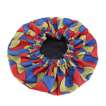 Load image into Gallery viewer, African Ankara Pattern Satin Lined Bonnet Women Long Ribbon Headwrap Double Layer Headscarf Hair Cover