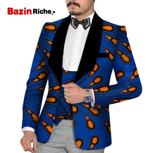 Men's Slim Fashion Party Wedding African Traditional Tribal Clothing Printed Dashiki Jacket