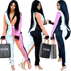 African Women Sets Stripe Long Sleeve Blazer Jacket Pants Suits Office Lady Elegant 2 Piece Business Outfits African Clothing