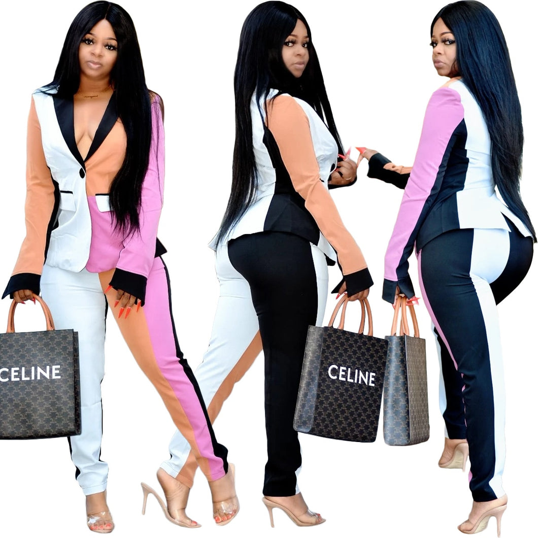 African Women Sets Stripe Long Sleeve Blazer Jacket Pants Suits Office Lady Elegant 2 Piece Business Outfits African Clothing