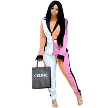 Load image into Gallery viewer, African Women Sets Stripe Long Sleeve Blazer Jacket Pants Suits Office Lady Elegant 2 Piece Business Outfits African Clothing