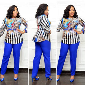 2 Piece Clothing Women Suits Ladies Business Office Shirt Top and Pants African Set For Ladies