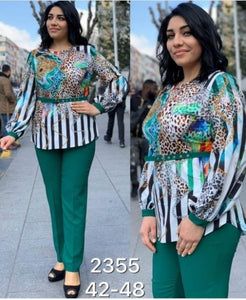 2 Piece Clothing Women Suits Ladies Business Office Shirt Top and Pants African Set For Ladies