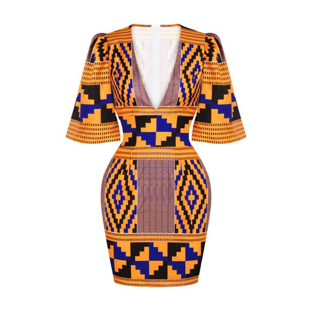 African Dresses for Women New Fashion Summer V-neck Short Sleeve Women's Clothes
