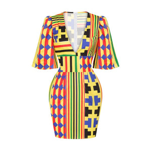 African Dresses for Women New Fashion Summer V-neck Short Sleeve Women's Clothes