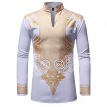 Load image into Gallery viewer, Black African Dashiki Print Shirt Men Fashion Streetwear Clothes Slim Fit Long Sleeve Shirt Chemise
