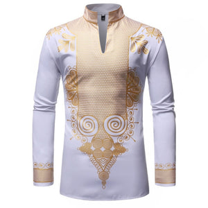 Black African Dashiki Print Shirt Men Fashion Streetwear Clothes Slim Fit Long Sleeve Shirt Chemise