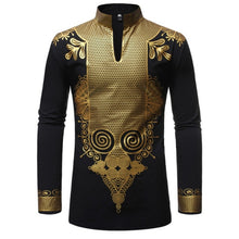 Load image into Gallery viewer, Black African Dashiki Print Shirt Men Fashion Streetwear Clothes Slim Fit Long Sleeve Shirt Chemise