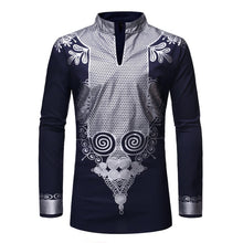 Load image into Gallery viewer, Black African Dashiki Print Shirt Men Fashion Streetwear Clothes Slim Fit Long Sleeve Shirt Chemise