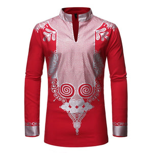 Black African Dashiki Print Shirt Men Fashion Streetwear Clothes Slim Fit Long Sleeve Shirt Chemise