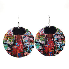 Load image into Gallery viewer, Art Graffiti Big Round Shape Wooden Earrings For Women Punk Style Sexy Africa Girl Hoop Bohemian Ear Decoration