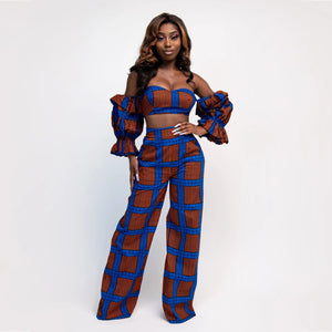 Summer Fashion Style African Women Printing Two Pieces Sets Top and Pant African Clothes Suit