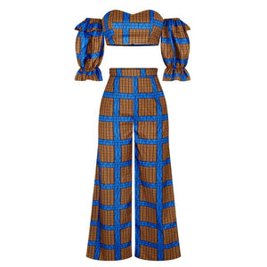 Summer Fashion Style African Women Printing Two Pieces Sets Top and Pant African Clothes Suit