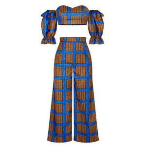 Summer Fashion Style African Women Printing Two Pieces Sets Top and Pant African Clothes Suit