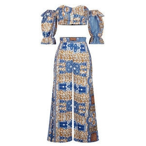 Summer Fashion Style African Women Printing Two Pieces Sets Top and Pant African Clothes Suit