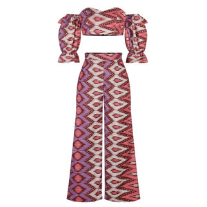 Summer Fashion Style African Women Printing Two Pieces Sets Top and Pant African Clothes Suit