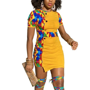 Summer Sexy African Women Printing Polyester O-neck Mini Dress For Women