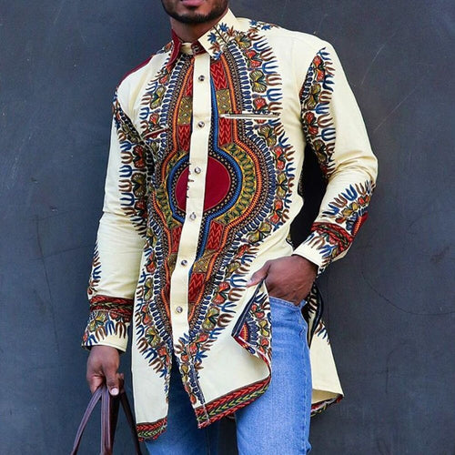 Autumn and Spring Fashion Style African Men Plus Size Shirts M-4XL
