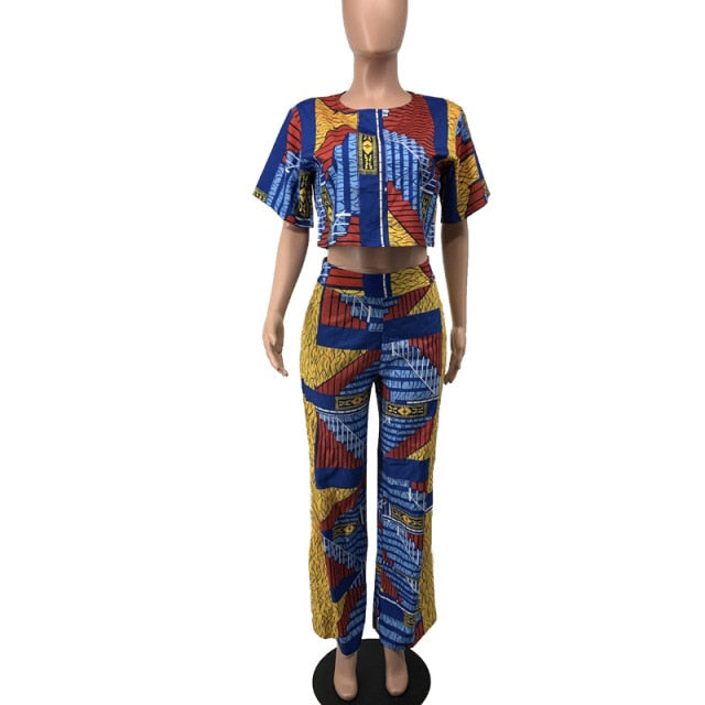 Autumn Sexy African Women Printing Two Pieces Sets Top and Skirt Clothes for Women