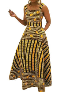 Summer African Women Sleeveless Printing Polyester Plus Size Long Dress