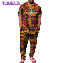 Load image into Gallery viewer, African Men Clothes Short Sleeve Dashiki Shirt and Long Pants Set Traditional Men Suits