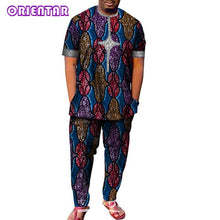 Load image into Gallery viewer, African Men Clothes Short Sleeve Dashiki Shirt and Long Pants Set Traditional Men Suits