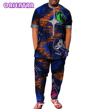 Load image into Gallery viewer, African Men Clothes Short Sleeve Dashiki Shirt and Long Pants Set Traditional Men Suits