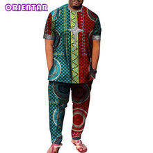 Load image into Gallery viewer, African Men Clothes Short Sleeve Dashiki Shirt and Long Pants Set Traditional Men Suits