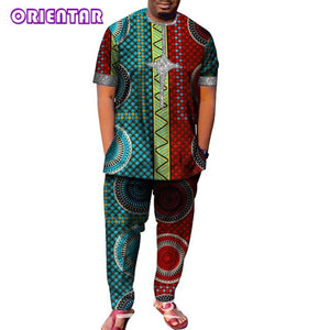 African Men Clothes Short Sleeve Dashiki Shirt and Long Pants Set Traditional Men Suits