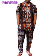 Load image into Gallery viewer, African Men Clothes Short Sleeve Dashiki Shirt and Long Pants Set Traditional Men Suits