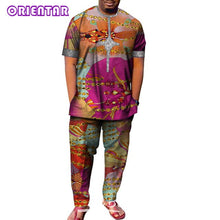 Load image into Gallery viewer, African Men Clothes Short Sleeve Dashiki Shirt and Long Pants Set Traditional Men Suits