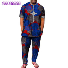 Load image into Gallery viewer, African Men Clothes Short Sleeve Dashiki Shirt and Long Pants Set Traditional Men Suits