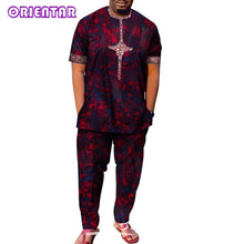 Load image into Gallery viewer, African Men Clothes Short Sleeve Dashiki Shirt and Long Pants Set Traditional Men Suits