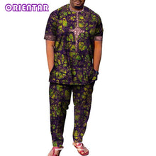 Load image into Gallery viewer, African Men Clothes Short Sleeve Dashiki Shirt and Long Pants Set Traditional Men Suits