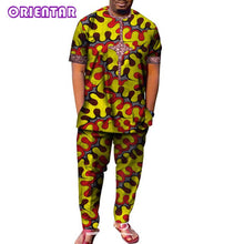 Load image into Gallery viewer, African Men Clothes Short Sleeve Dashiki Shirt and Long Pants Set Traditional Men Suits