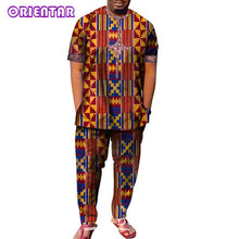 Load image into Gallery viewer, African Men Clothes Short Sleeve Dashiki Shirt and Long Pants Set Traditional Men Suits