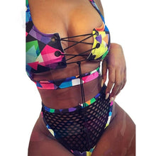 Load image into Gallery viewer, Bikini Swimsuit Sexy Bandeau Push Up African Print Thong Lace Up Swimwear Bathing Suit Women 2 Pieces Bikinis Set
