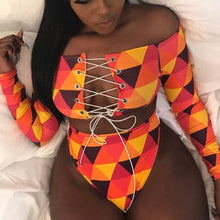 Load image into Gallery viewer, Bikini Swimsuit Sexy Bandeau Push Up African Print Thong Lace Up Swimwear Bathing Suit Women 2 Pieces Bikinis Set