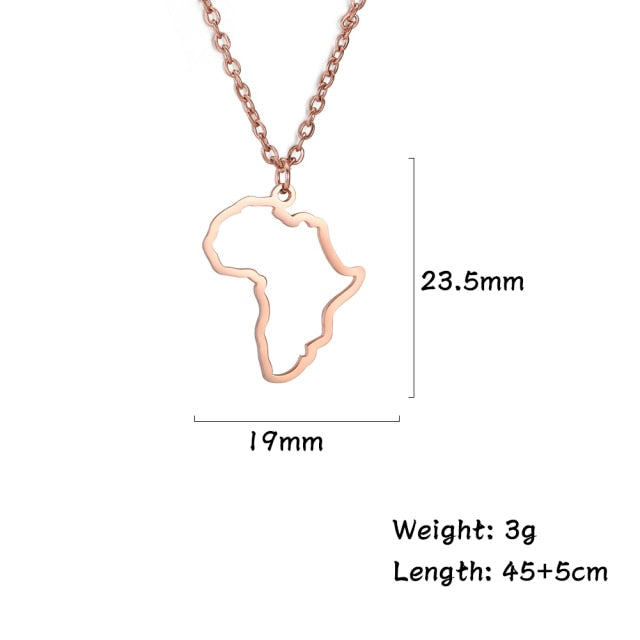 African Map Pendant Necklace For Women Stainless Steel Chain Jewellry