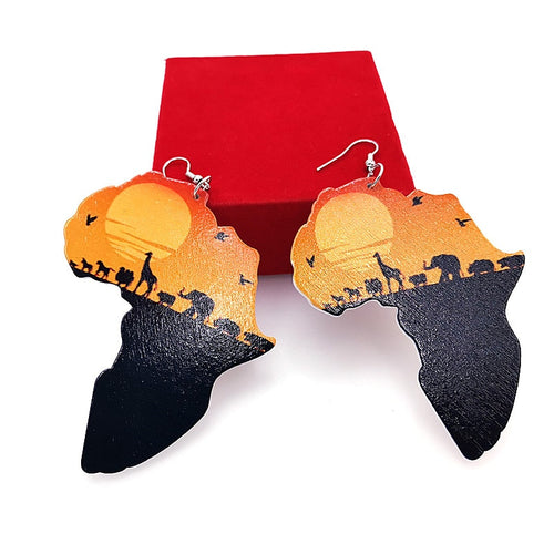 Map Shape Wooden Earrings For Women African Style Dangler Jewellry Accessories