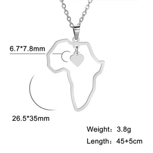 African Map Pendant Necklace For Women Stainless Steel Chain Jewellry