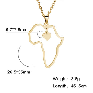 African Map Pendant Necklace For Women Stainless Steel Chain Jewellry