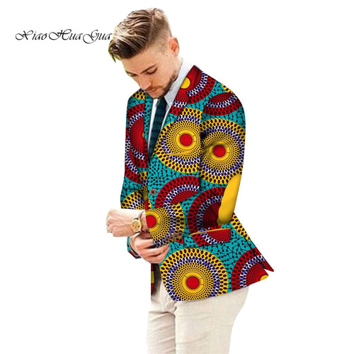 African Print Men's Suit Jacket Blazer Coat Formal Business Dashiki Party Wedding