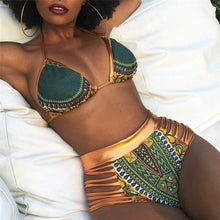 Load image into Gallery viewer, African Print Two-Pieces Bath Suits Bikini Set Sexy Geometric Swimwear Swimsuit