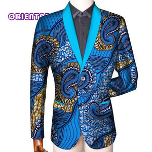 Traditional Men African Clothes Business Suit Coat African Print Slim Fit Jacket Blazer Long Sleeve - Chocolate Boy Ltd