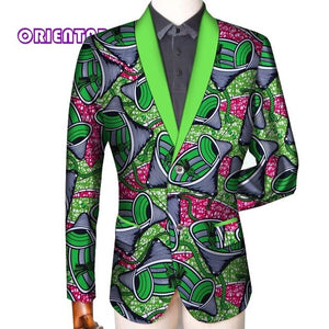 Traditional Men African Clothes Business Suit Coat African Print Slim Fit Jacket Blazer Long Sleeve - Chocolate Boy Ltd