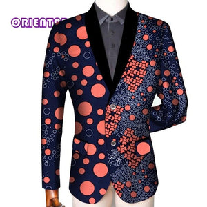Traditional Men African Clothes Business Suit Coat African Print Slim Fit Jacket Blazer Long Sleeve - Chocolate Boy Ltd